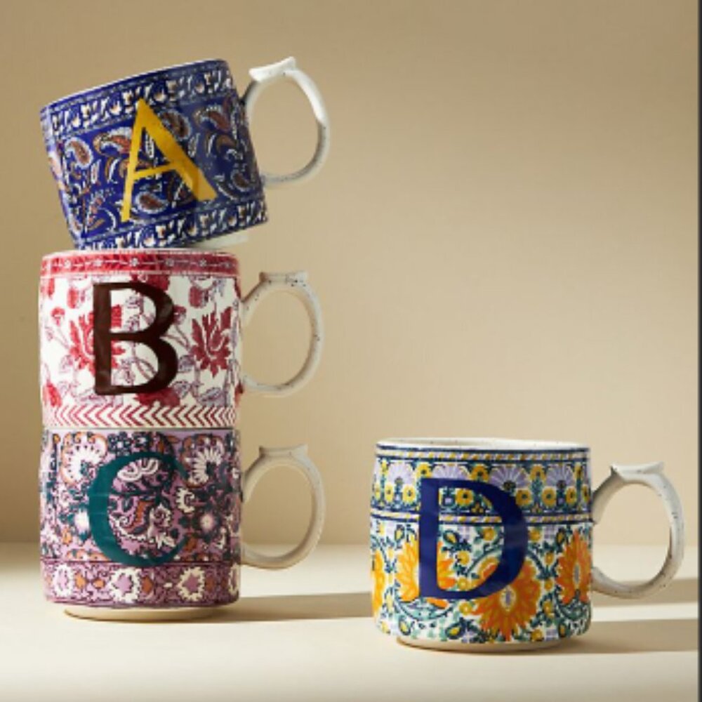 Anthropologie Block Letter Coffee Cup Mug letter "N"